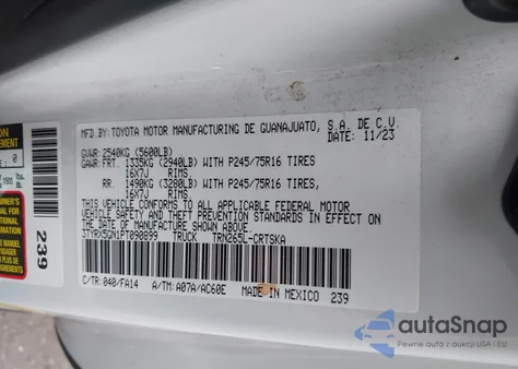 2023 Toyota Tacoma Sr from USA, damaged, VIN 3TYRX5GN1PT090899